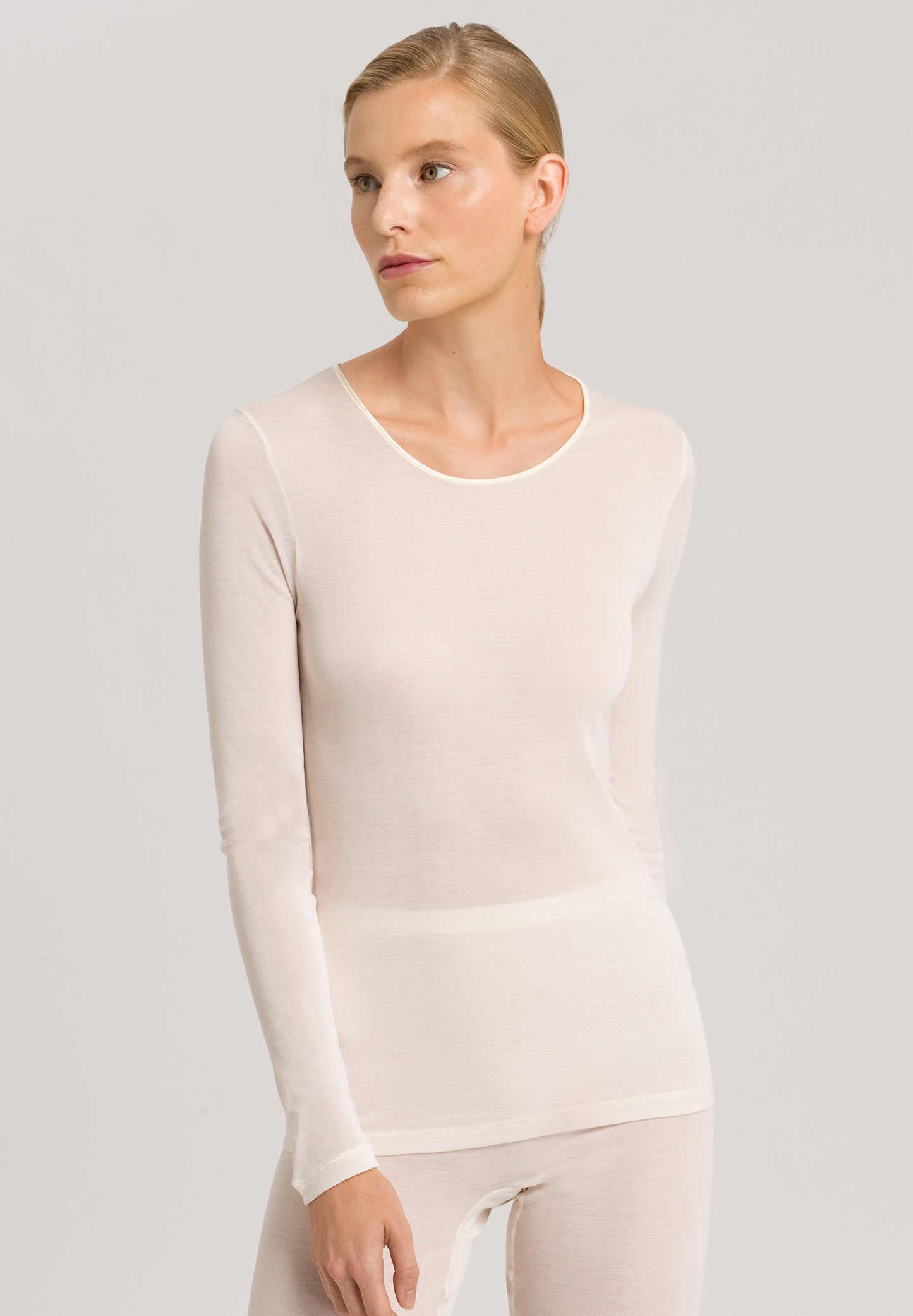 HANRO Pale Creme Pure Silk Long-Sleeve Shirt