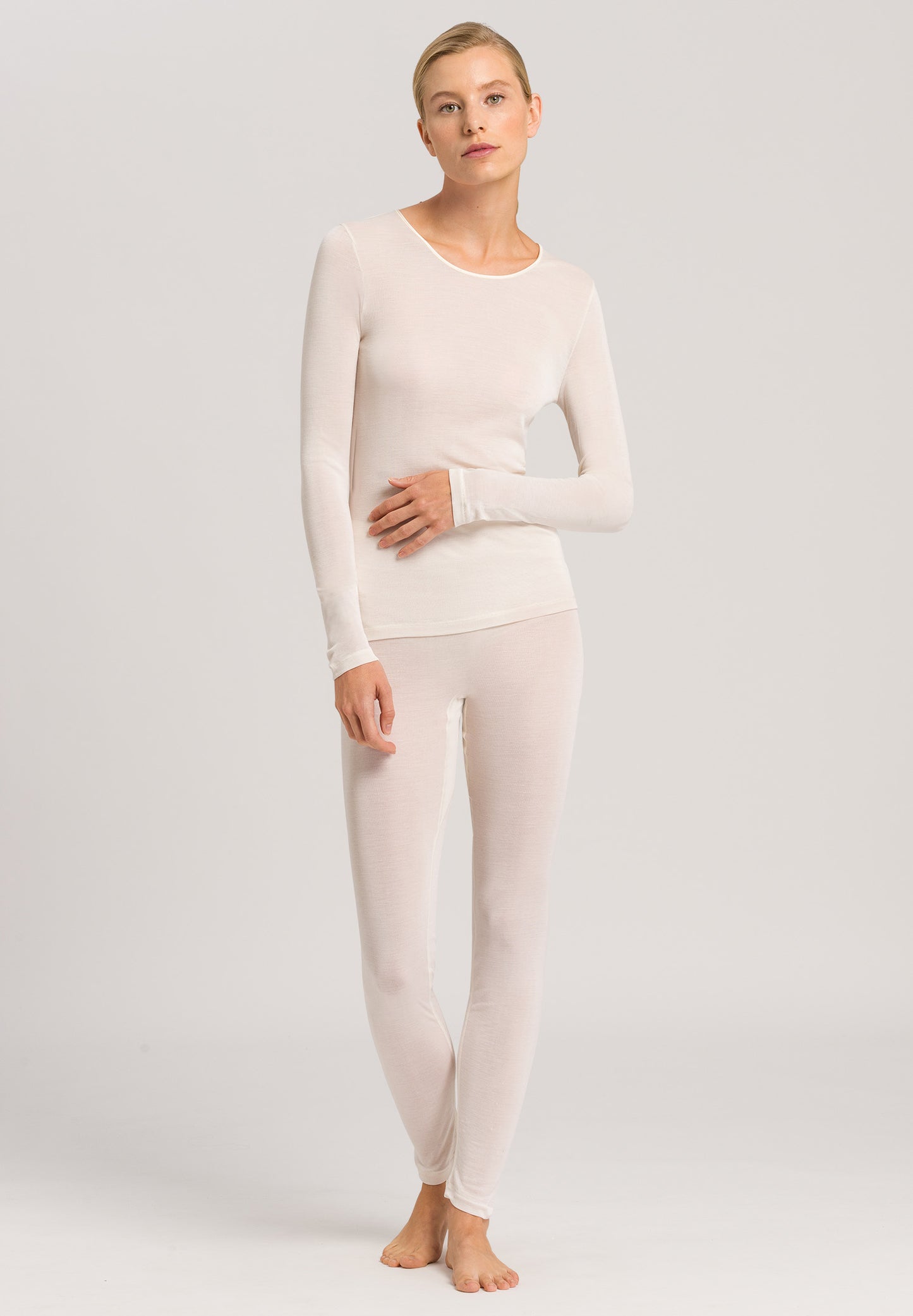HANRO Pale Creme Pure Silk Long-Sleeve Shirt