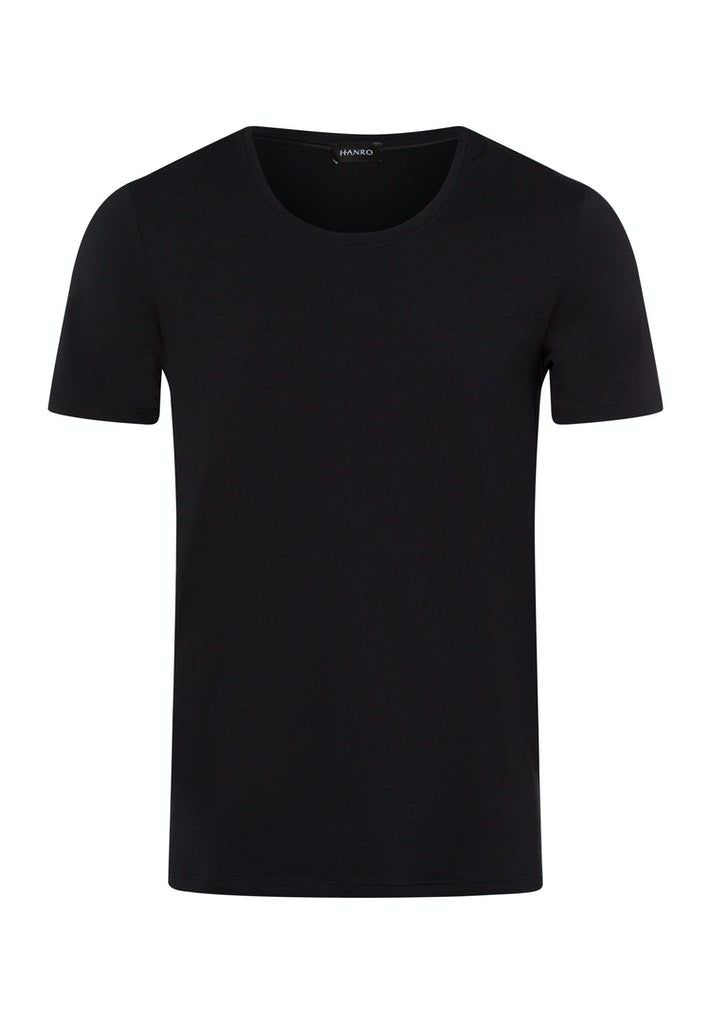 HANRO Black Cotton Superior Short Sleeve Shirt