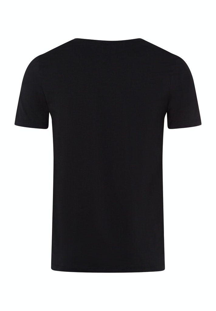 HANRO Black Cotton Superior Short Sleeve Shirt