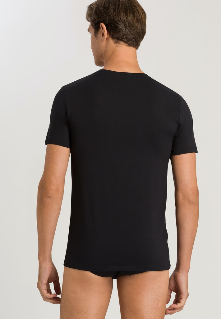 HANRO Black Cotton Superior Short Sleeve Shirt