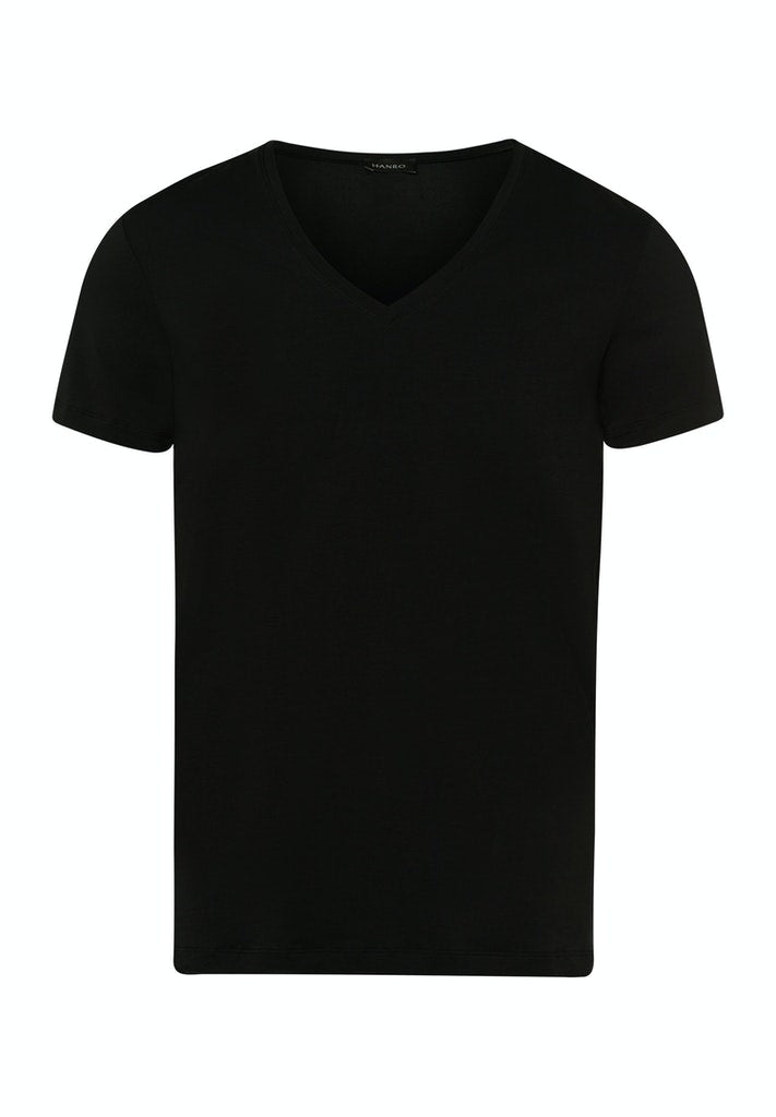 HANRO Black Cotton Superior V-Neck