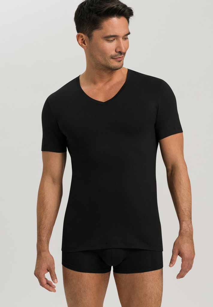HANRO Black Cotton Superior V-Neck