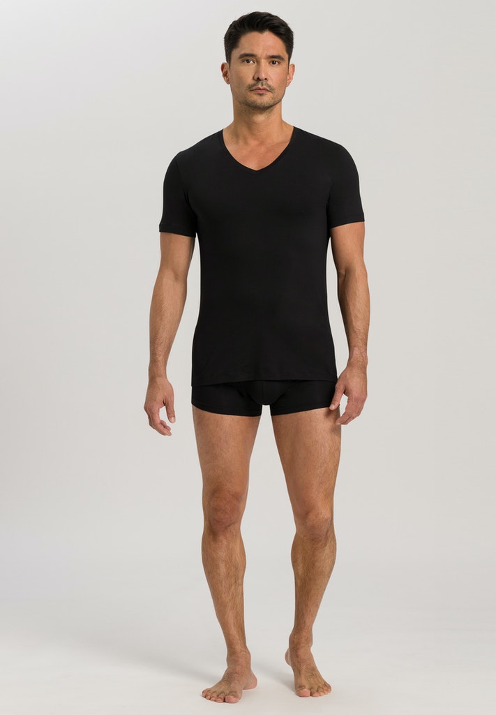 HANRO Black Cotton Superior V-Neck