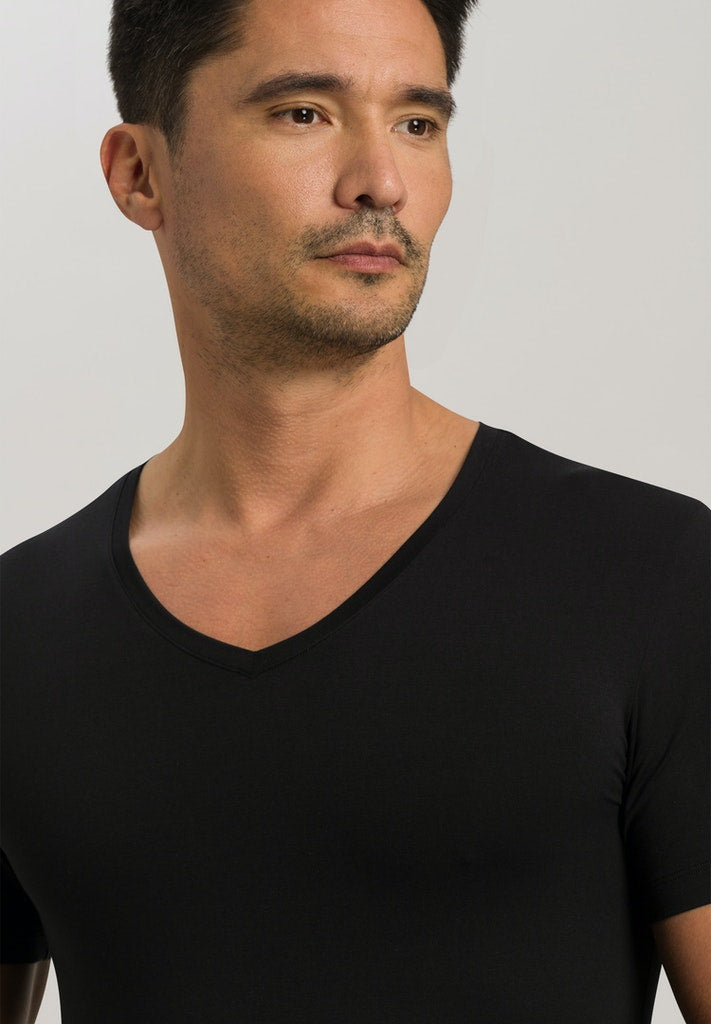 HANRO Black Cotton Superior V-Neck