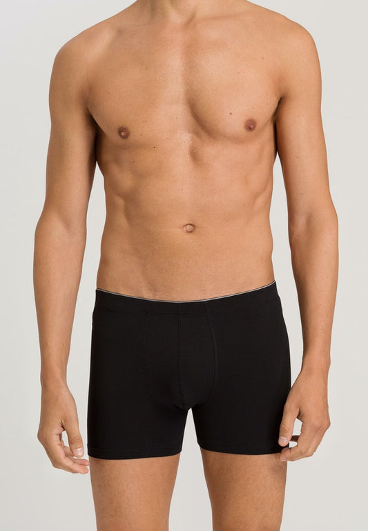 HANRO Black Cotton Superior Long Leg Boxer Brief