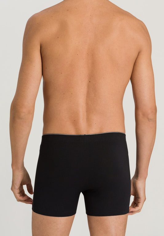 HANRO Black Cotton Superior Long Leg Boxer Brief