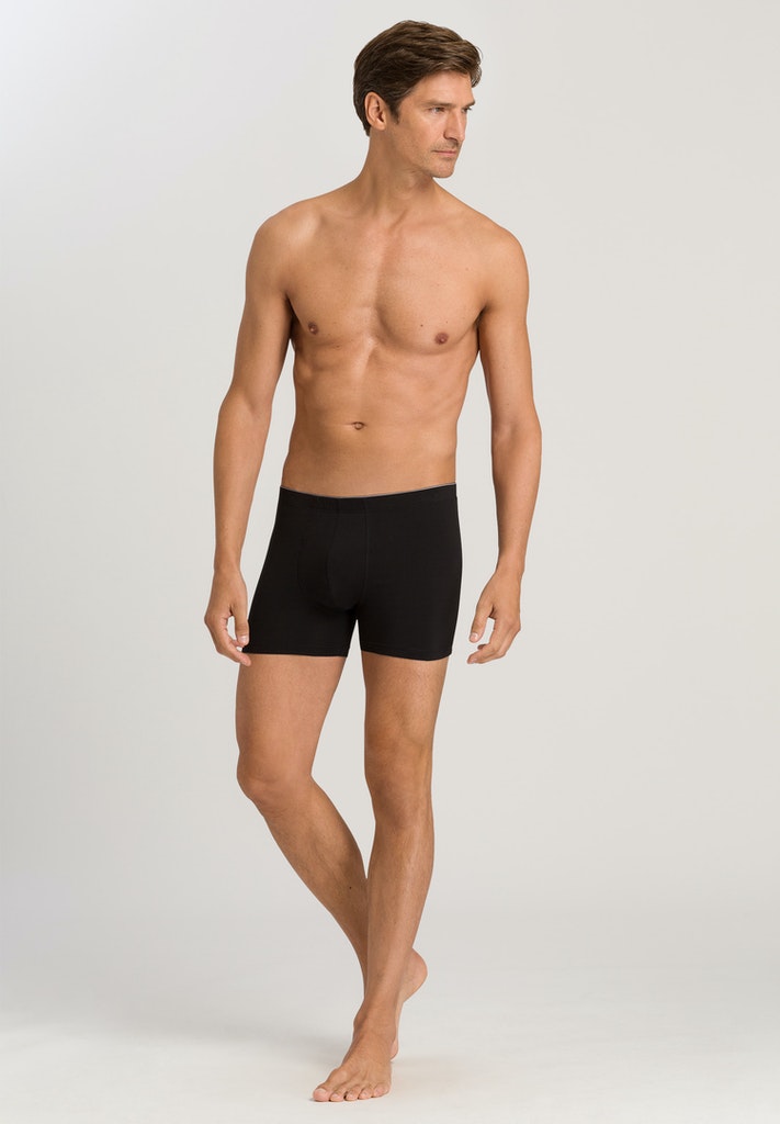 HANRO Black Cotton Superior Long Leg Boxer Brief
