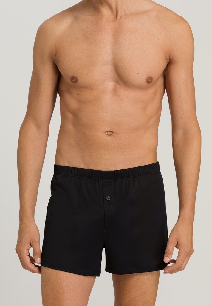 HANRO Black Cotton Sporty Boxer with Fly