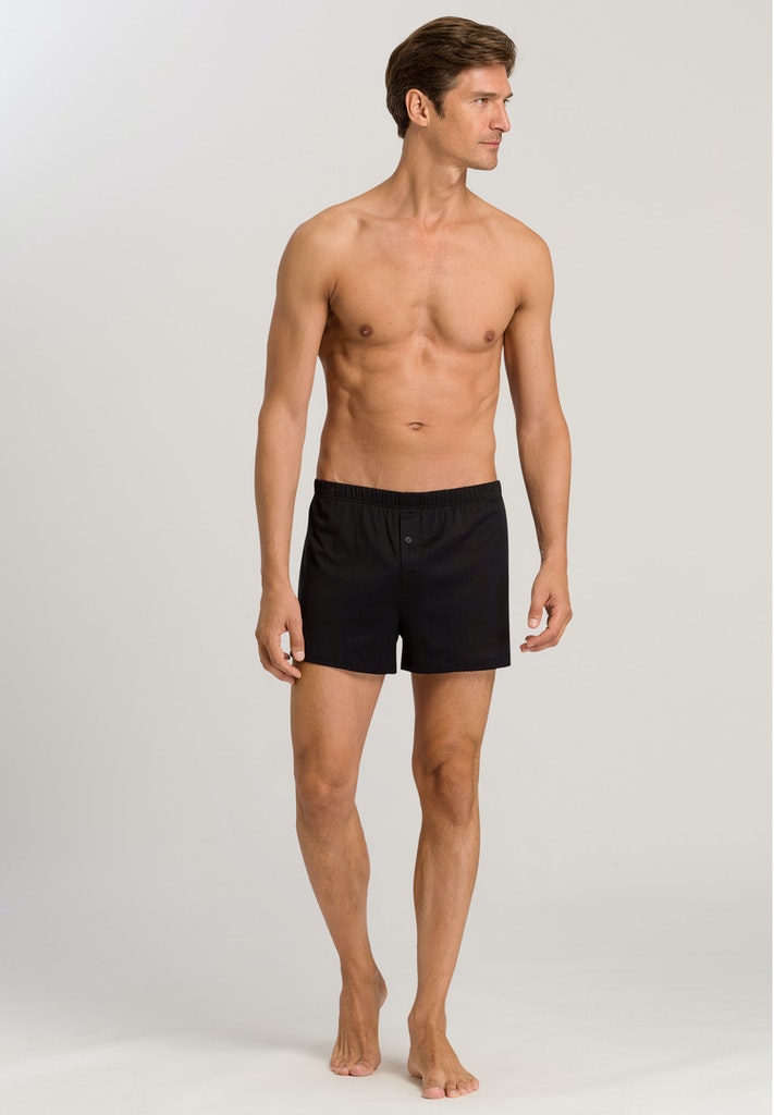 HANRO Black Cotton Sporty Boxer with Fly