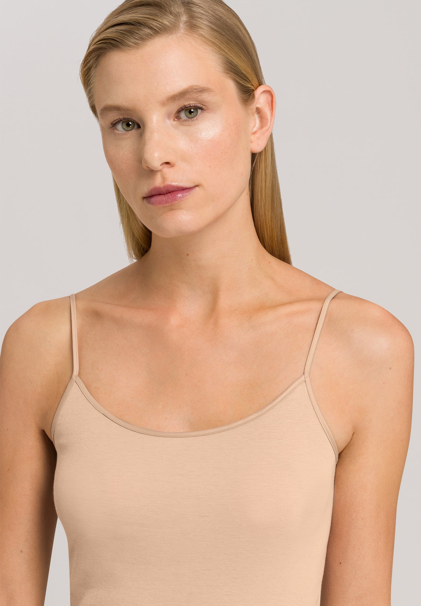HANRO Beige Cotton Seamless Spaghetti Top