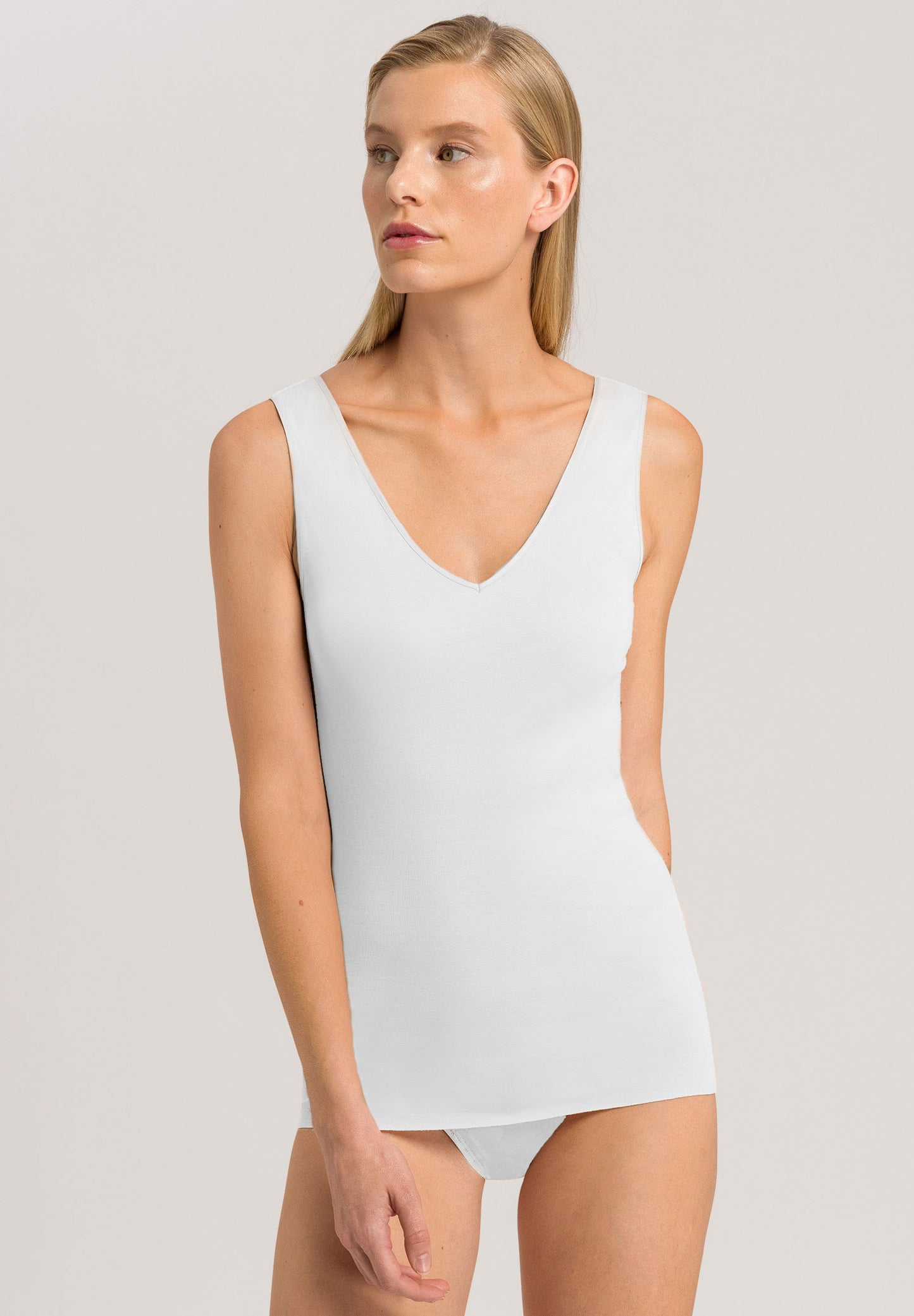 HANRO White Cotton Seamless V Neck Top