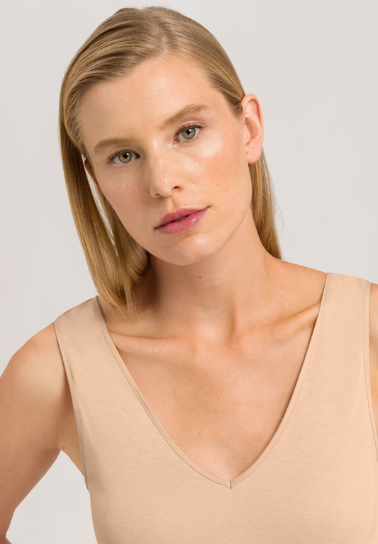 HANRO Beige Cotton Seamless V Neck Top