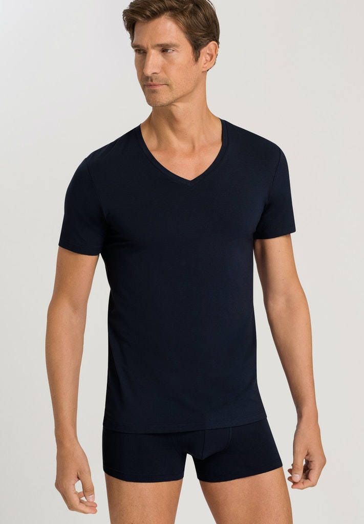 HANRO Midnight Navy Cotton Superior V-Neck