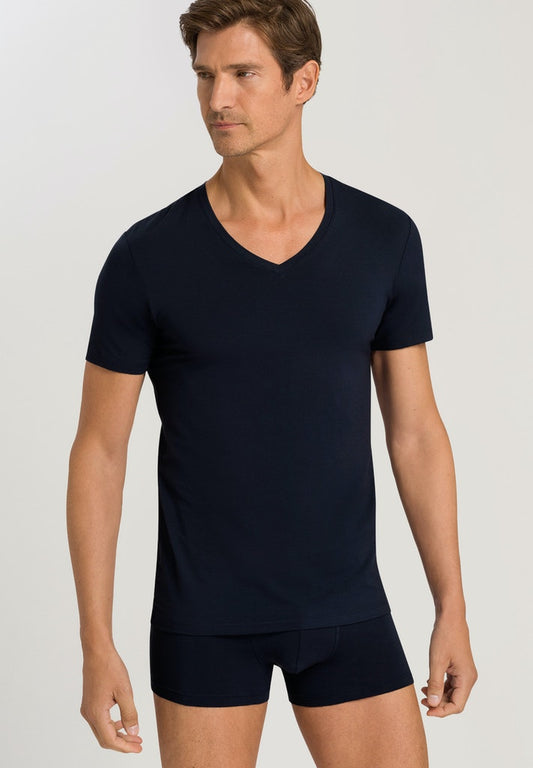 HANRO Midnight Navy Cotton Superior V-Neck