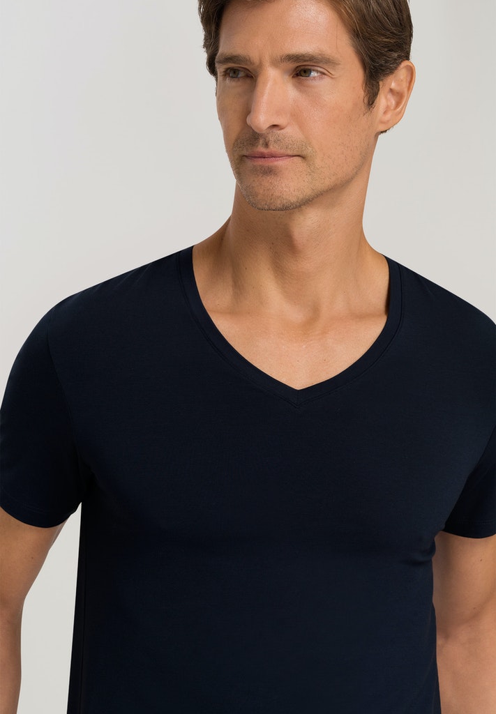 HANRO Midnight Navy Cotton Superior V-Neck