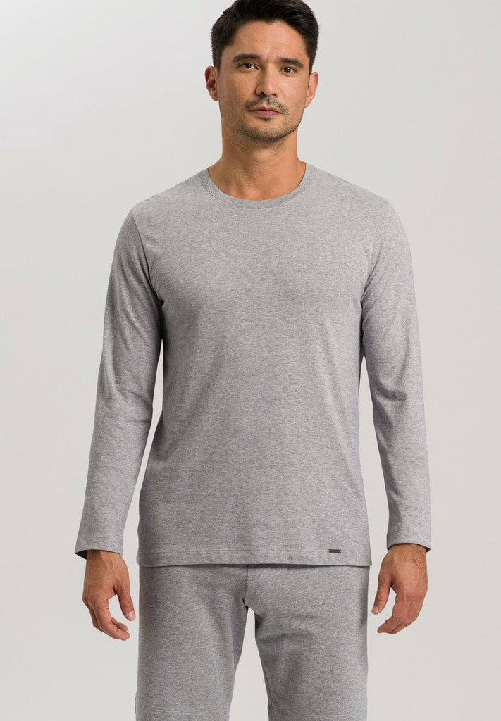 Mens Living Long sleeve Shirt in grey melange | HANRO
