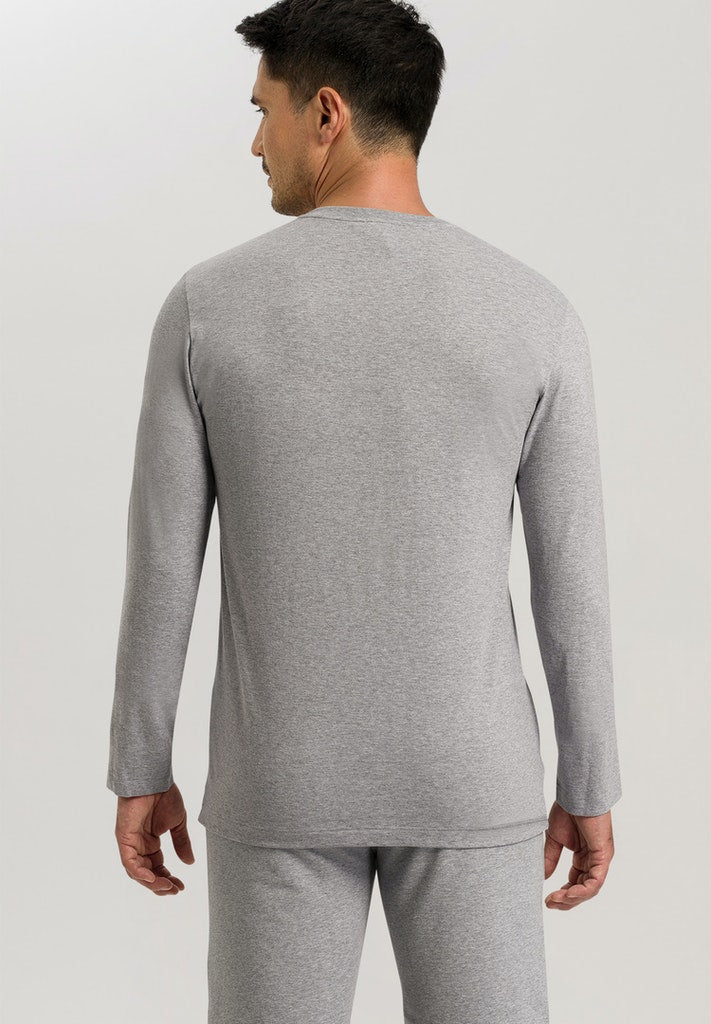 Mens Living Long sleeve Shirt in grey melange | HANRO
