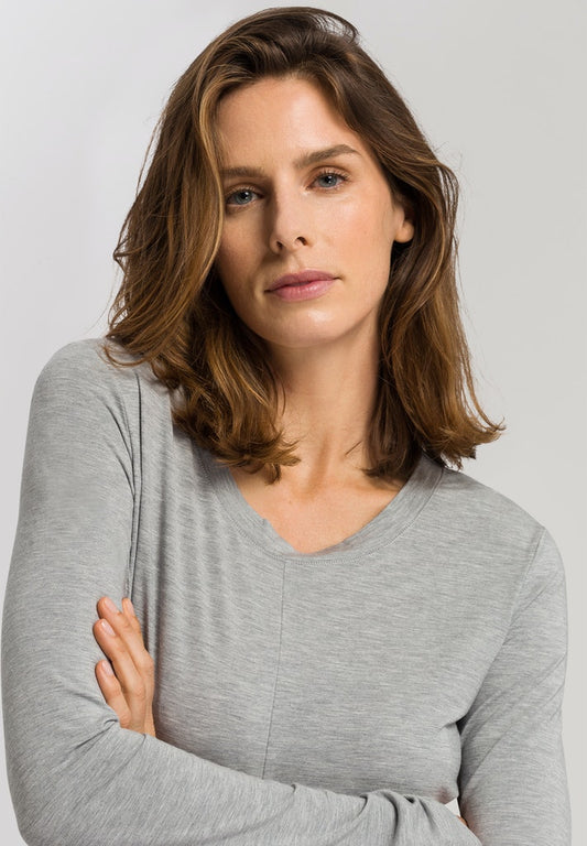 HANRO Womens Yoga Longsleeve Shirt in grit melange