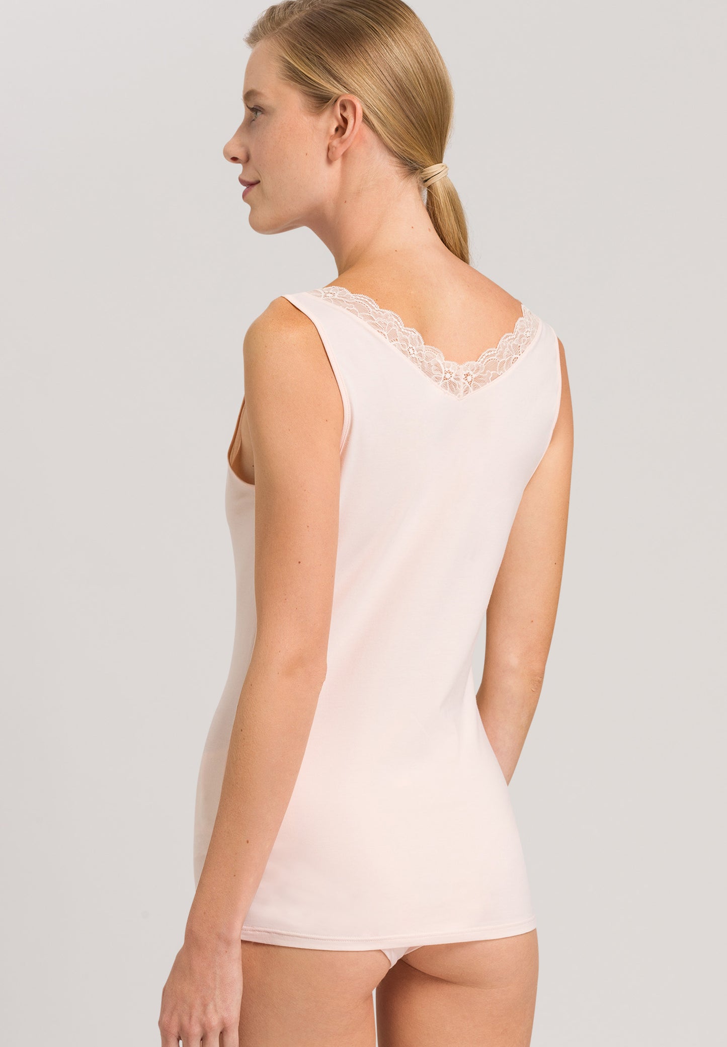 HANRO Powder Cotton Lace V-Neck Tank Top