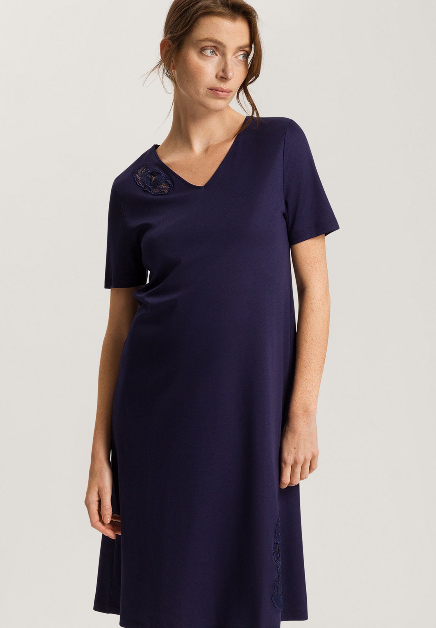 The Anne Short Sleeve Nightdress By HANRO In Evening Blue