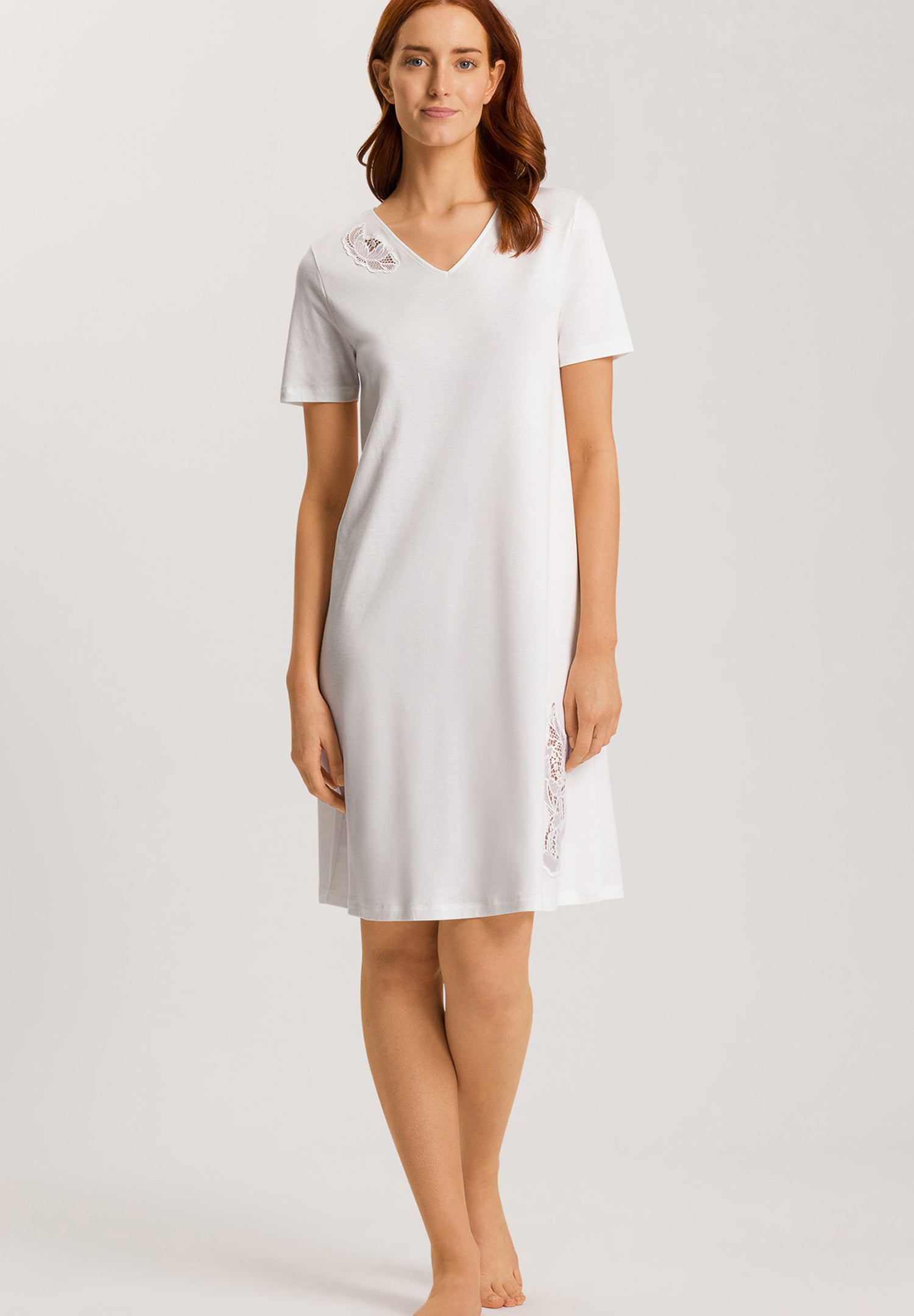 The Anne Short Sleeve Nightdress By HANRO In Off White