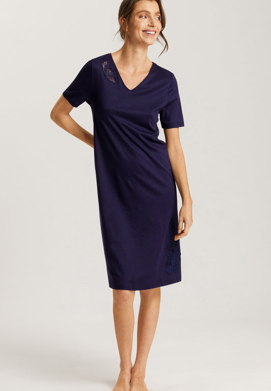 The Anne NW Short Sleeve Nightdress By HANRO In Evening Blue