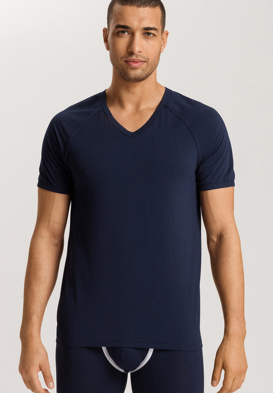 The Pierre-S/Slv Shirt V-Neck By HANRO In Deep Navy