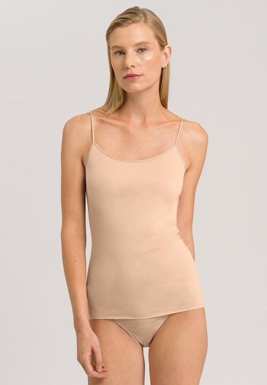 The Cotton Seamless-Spaghetti Top By Hanro in Beige