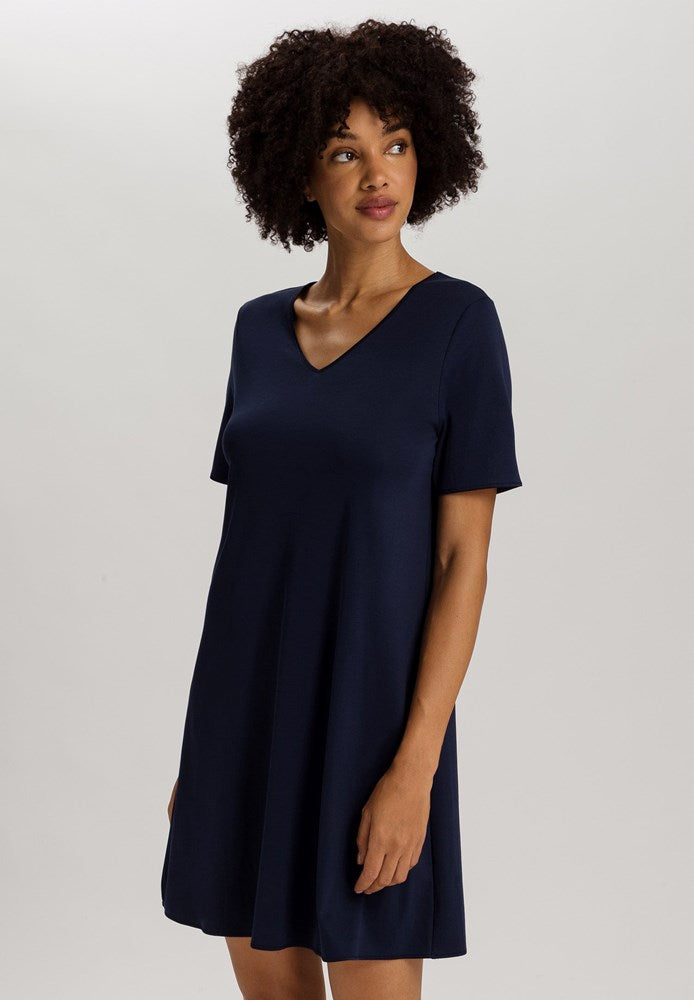 The Cotton Silk-S/Slv Nightdress 90Cm By Hanro in Deep Navy