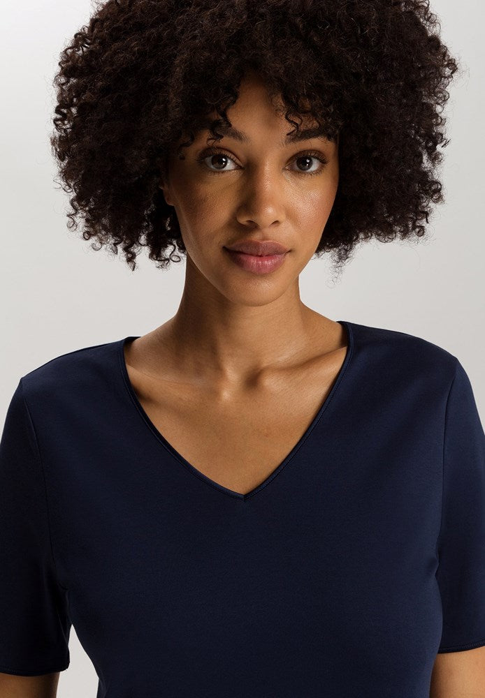 The Cotton Silk-S/Slv Nightdress 90Cm By Hanro in Deep Navy