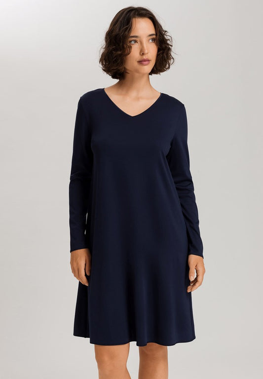 The Cotton Silk-L/Slv Nightdress 100Cm By Hanro in Deep Navy