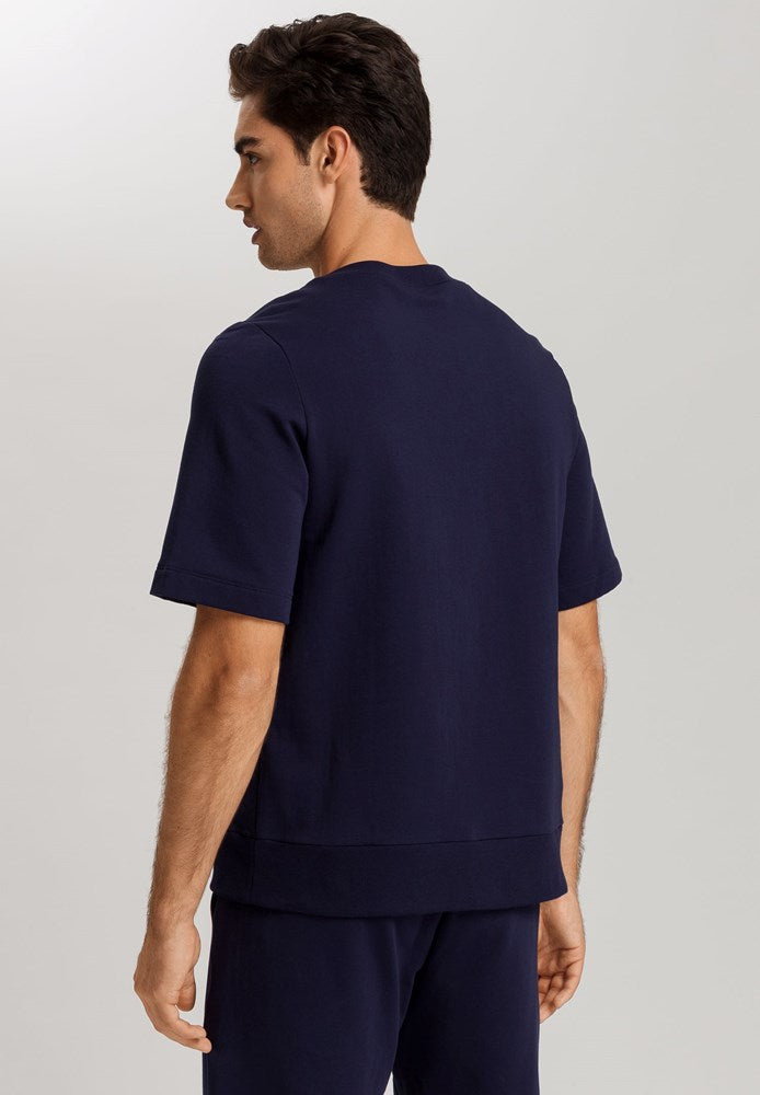 The Micro Touch-Short Sleeve Sweatshirt By Hanro In Deep Navy
