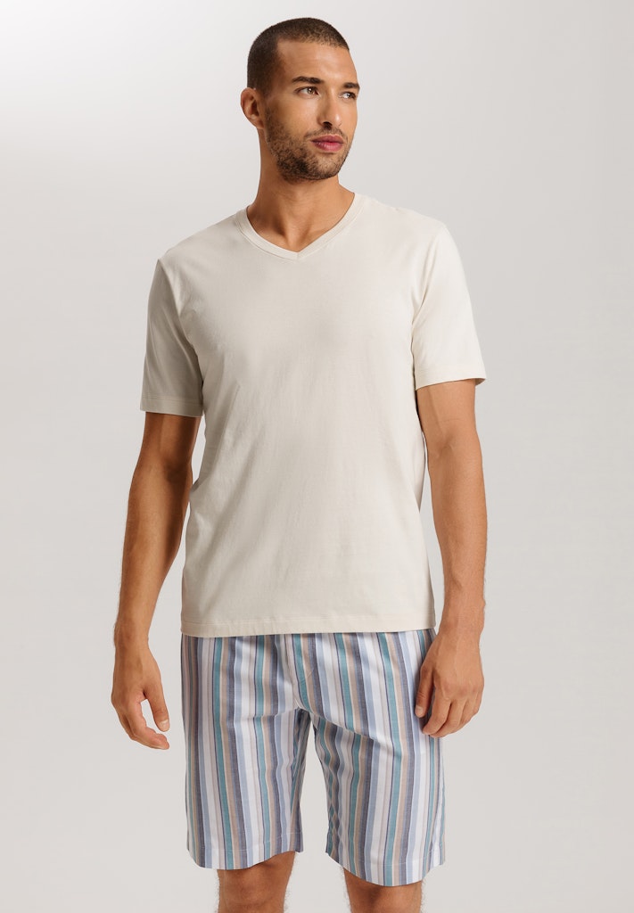 The Living Shirts-Short Sleeve Shirt V-Neck By HANRO In Warm Sand