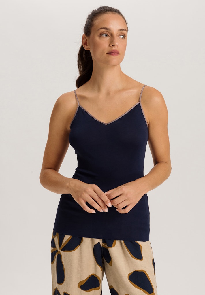 The Cotton Seamless-Spaghetti Top By Hanro in Deep Navy