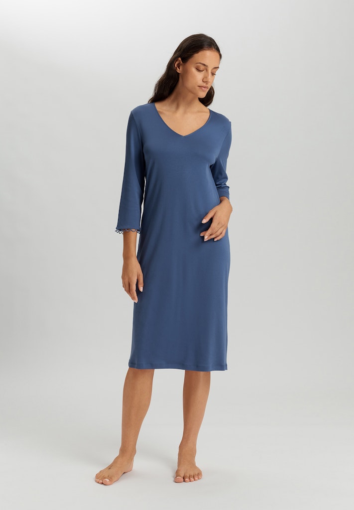 The Anouk-3/4 Sleeve Nightdress 110Cm By Hanro in Slate Blue