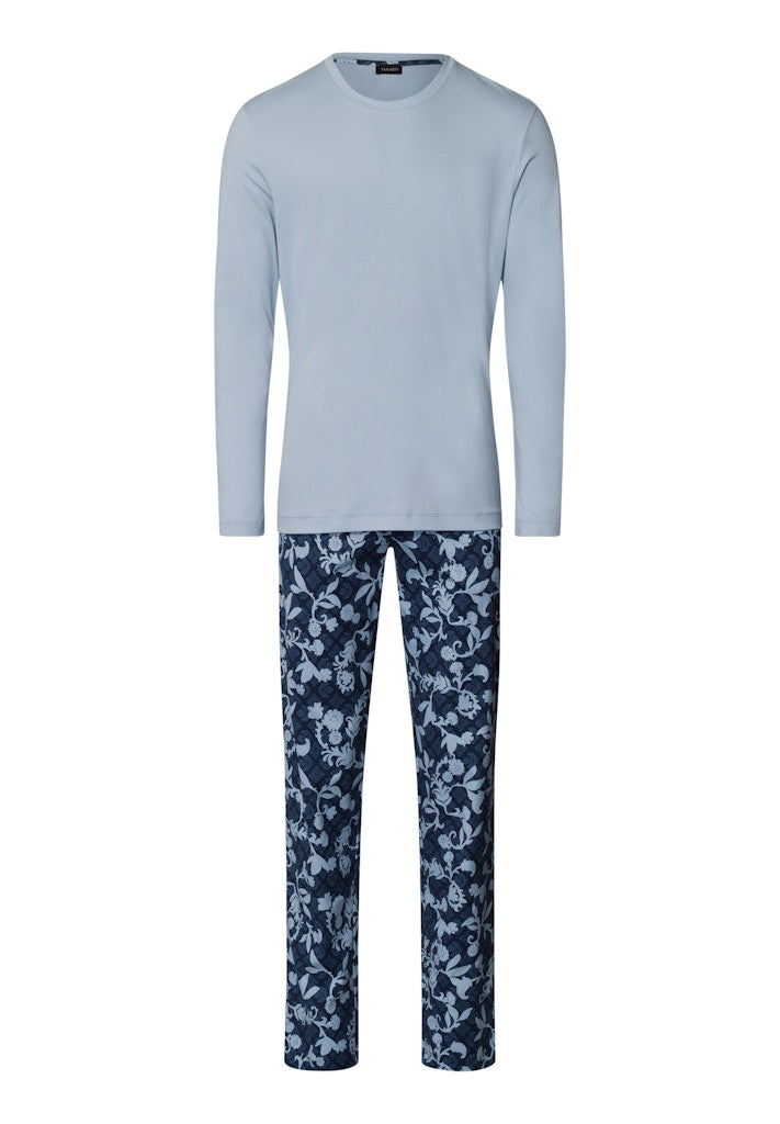 The Night & Day-Long Sleeve Pyjama By HANRO In Night Blue Tiles