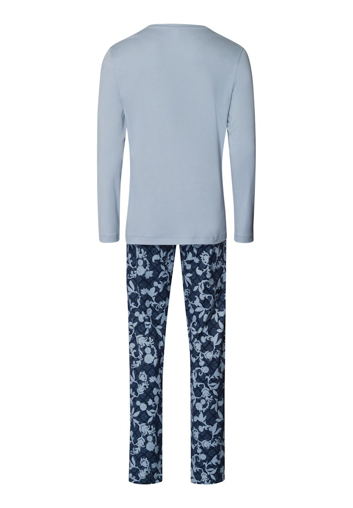 The Night & Day-Long Sleeve Pyjama By HANRO In Night Blue Tiles