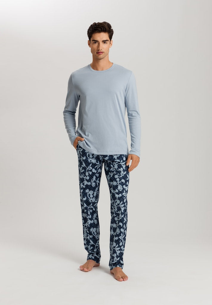 The Night & Day-Long Sleeve Pyjama By HANRO In Night Blue Tiles