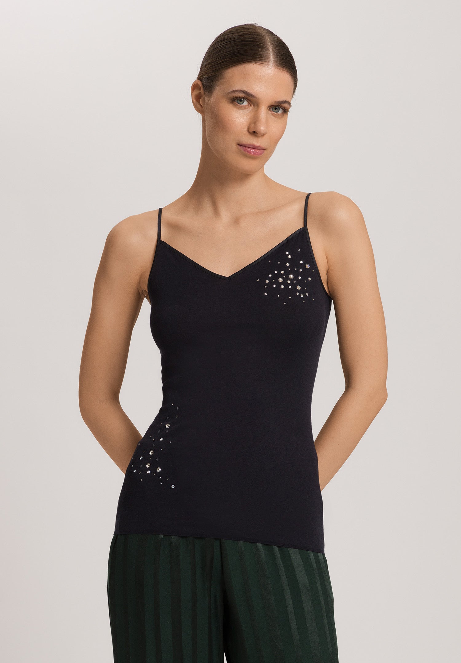 The Cotton Seamless-Spaghetti Top By Hanro in Black