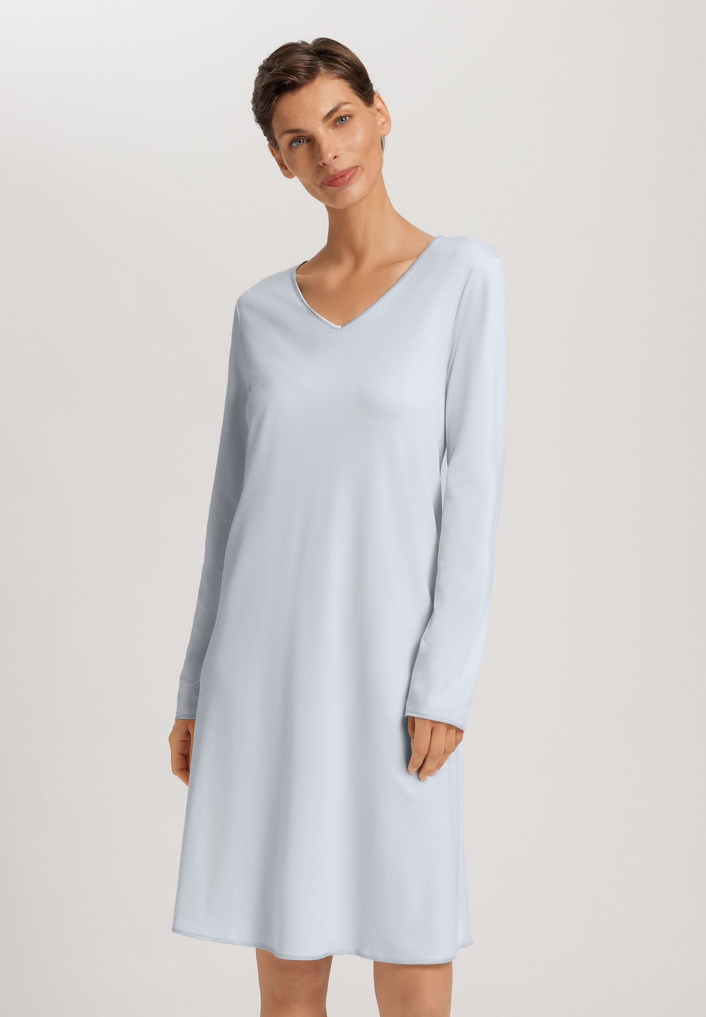 The Cotton Silk-L/Slv Nightdress 100Cm By Hanro in Powder Blue