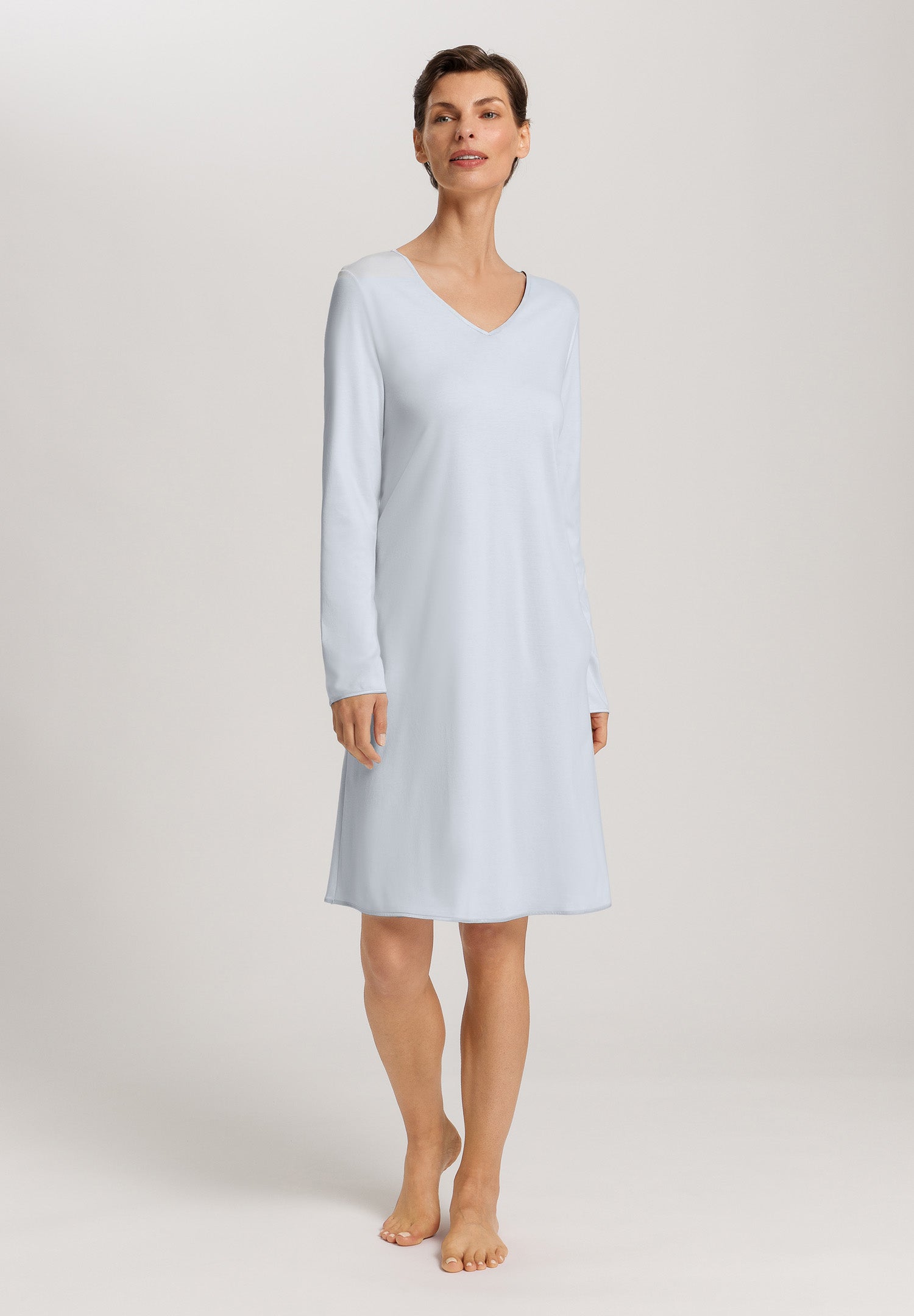 The Cotton Silk-L/Slv Nightdress 100Cm By Hanro in Powder Blue