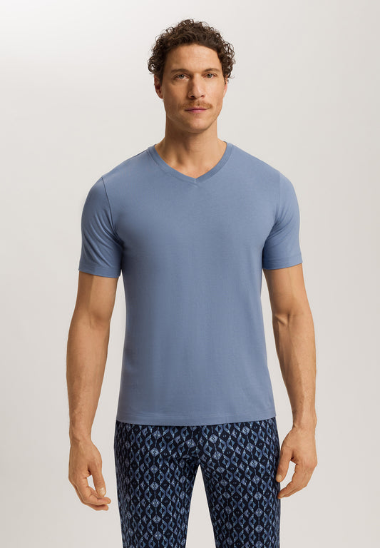 The Living Shirts-S/Slv Shirt V-Neck By Hanro in Dusky Aqua