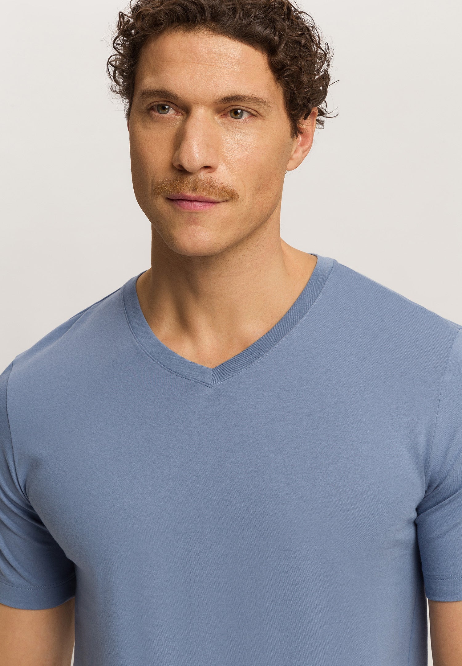 The Living Shirts-S/Slv Shirt V-Neck By Hanro in Dusky Aqua