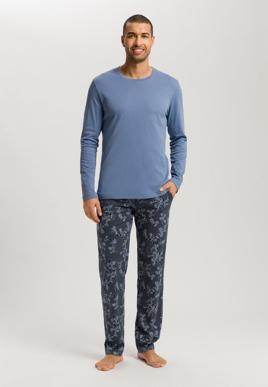 The Night & Day-L/Slv Pajama By Hanro in Aqua Ink Leaves