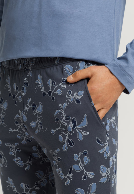The Night & Day-L/Slv Pajama By Hanro in Aqua Ink Leaves