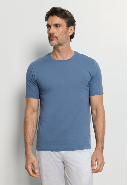 The Living Shirts-S/Slv Shirt by HANRO in Retro Blue