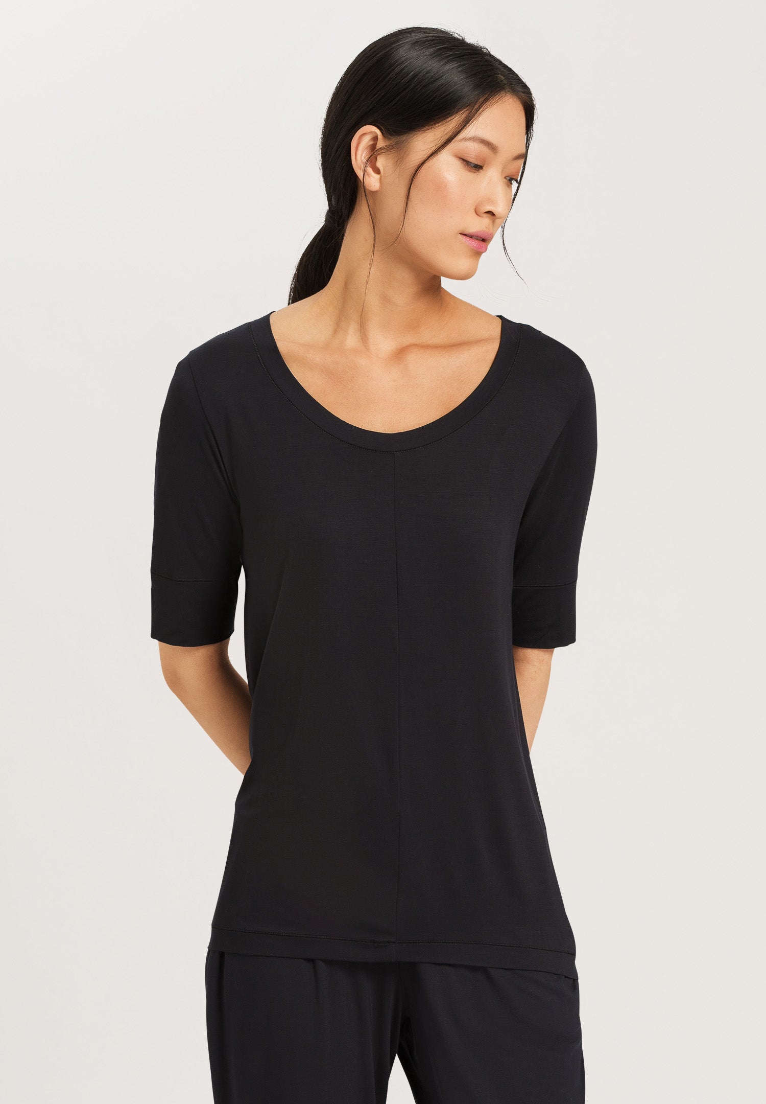 The Yoga-Short Sleeve Shirt By Hanro in Black