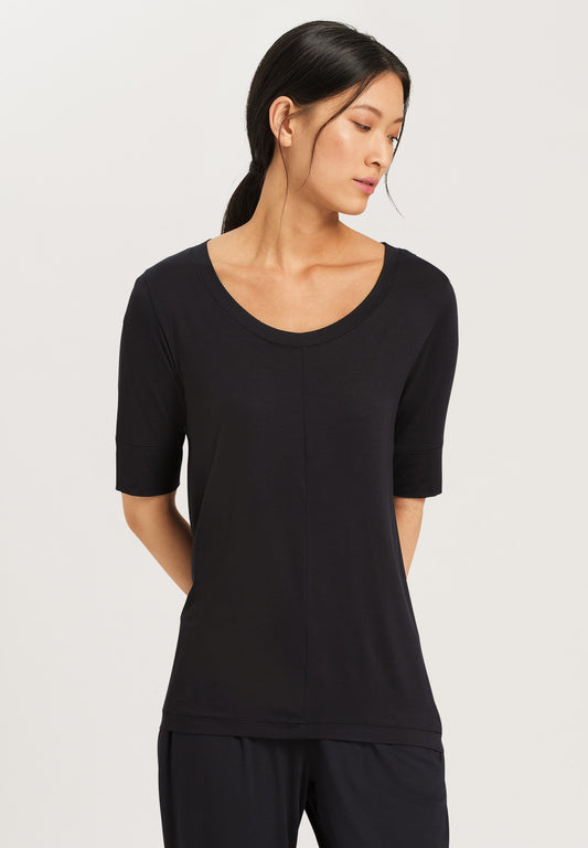 The Yoga-Short Sleeve Shirt By Hanro in Black