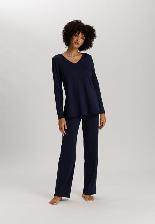 The Cotton Silk-L/Slv Pajama By Hanro in Deep Navy